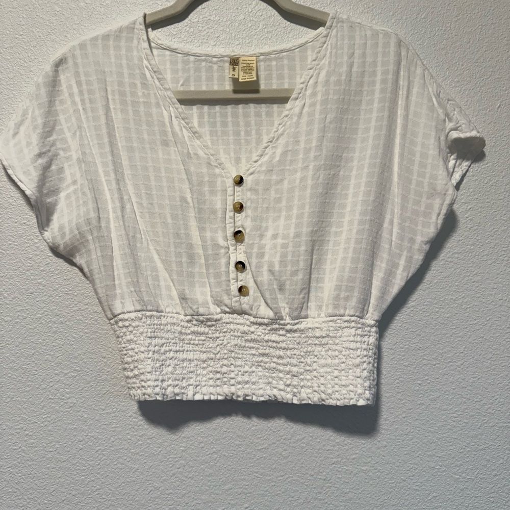 Japna Ivory Textured V-Neck Blouse